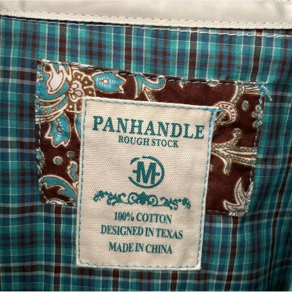 Panhandle Rough Stock turquoise and brown plaid long-sleeve western shirt, Med - Picture 2 of 9